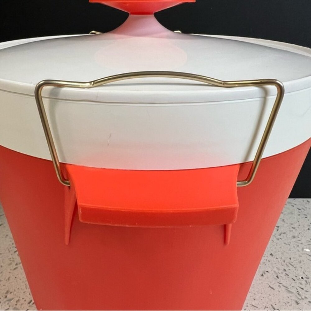 Vintage 1950s THERM WARE By David Douglas Orange-Red Insulated Ice Bucket w Lid - Picture 3 of 11